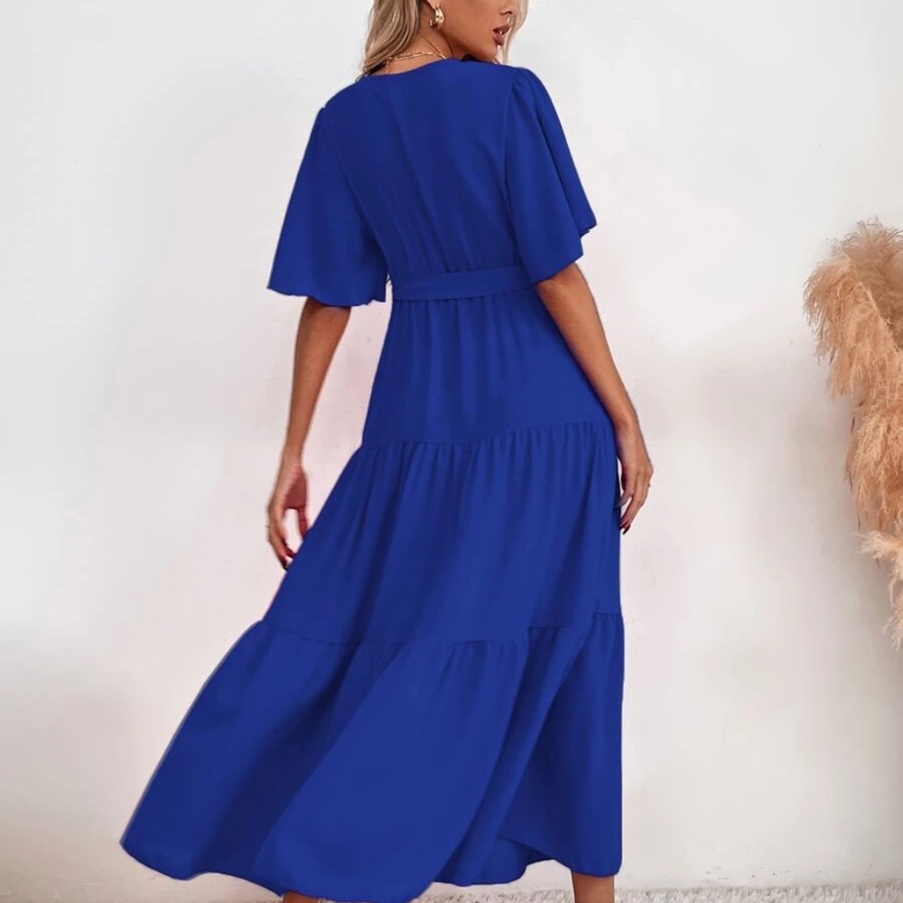 Boho Surplice Butterfly Sleeve Ruffle Maxi Dress - Picture 7 of 11